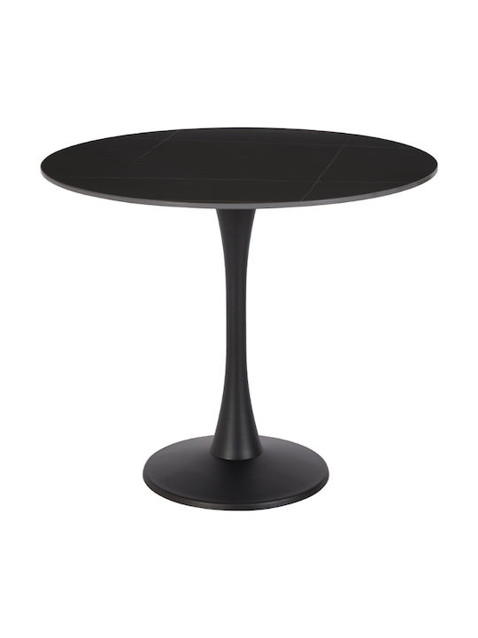 Volcano Tisch Küche mit Steinoberfläche Black Velvet-Black Metal 90x90x75cm