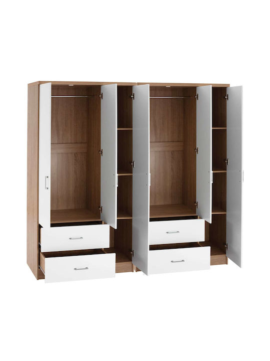 Six Door Wardrobe Sonama & White 180x42.5x181cm