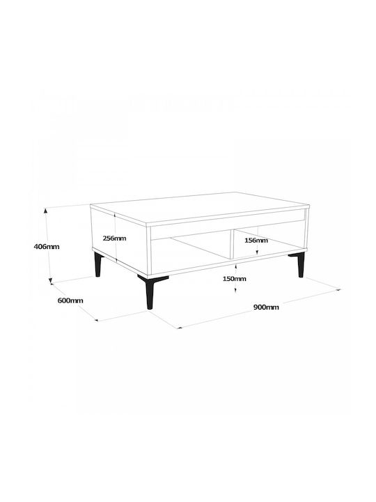 Viana Central Coffee Table in Solid Wood Felt/Charcoal M90xP60xH40.6cm