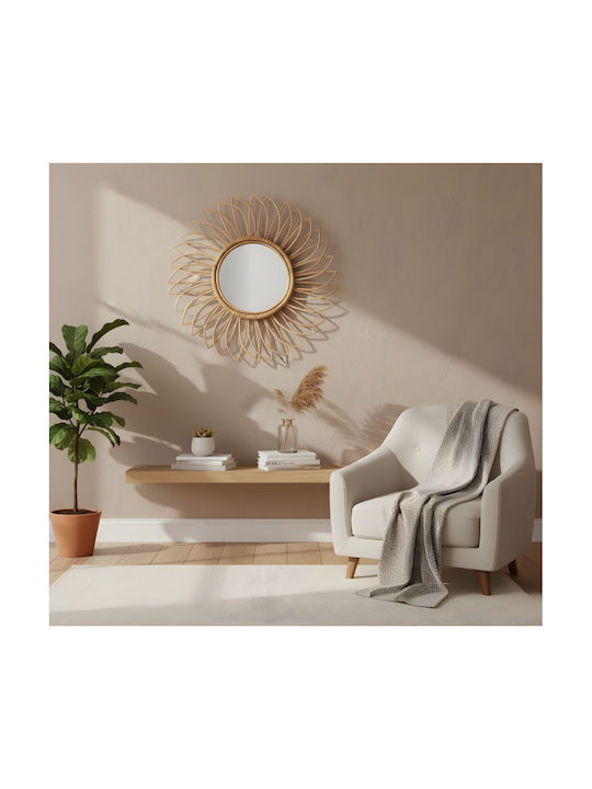 Polihome Sunflower Oglindă de Perete cu Bej Ramă din Rattan Diametru 60cm 1buc