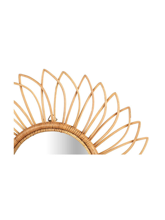 Polihome Sunflower Oglindă de Perete cu Bej Ramă din Rattan Diametru 60cm 1buc