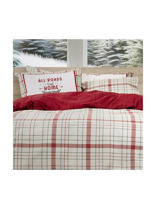 Nima Home Bliss Σετ Μαξιλαροθήκες Φανελένιες με Φάσα Beige-red 50x70εκ.
