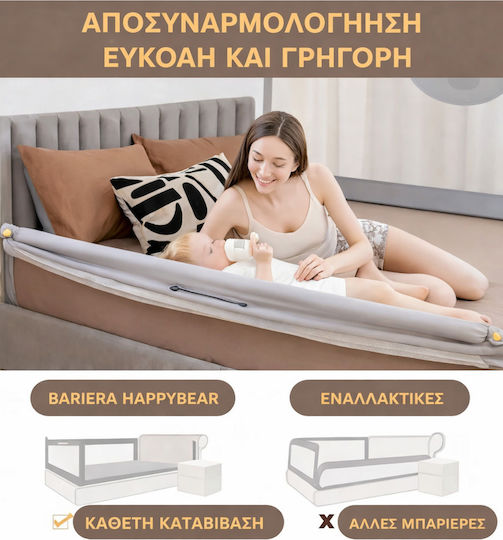 Προστατευτικό Κάγκελο Κρεβατιού από Μέταλλο σε Γκρι Χρώμα 200x68εκ.