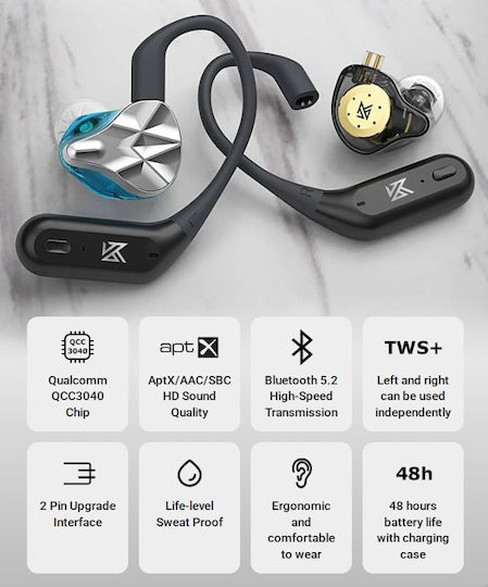 Kz Az09 Pro Tws Hd Bluetooth 5.2 Qcc3040 Ear Hooks Wireless Receiver Headphones Kz