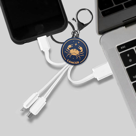 Yello Koko Cablu Usb 3-in-1 Micro-usb Usb-c Lightning Design Astrology Cancer Breloc Alb
