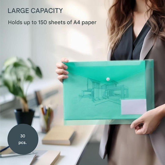 Hands Document Folder Set 30 Pcs A4 Size Plastic 33.5 X 23.5 Cm Clasp Closure Reusable Multicolor
