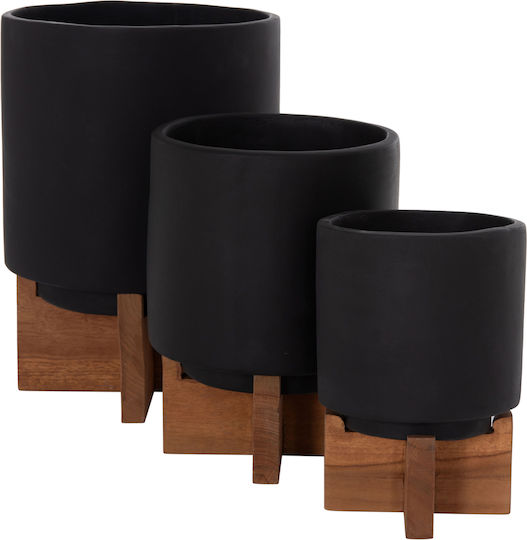 HomeMarkt Set of 3 Wooden Flower Pots Black 18cm