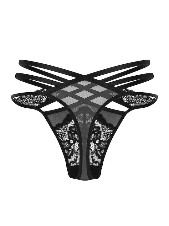 Janine Women's String with Lace Black