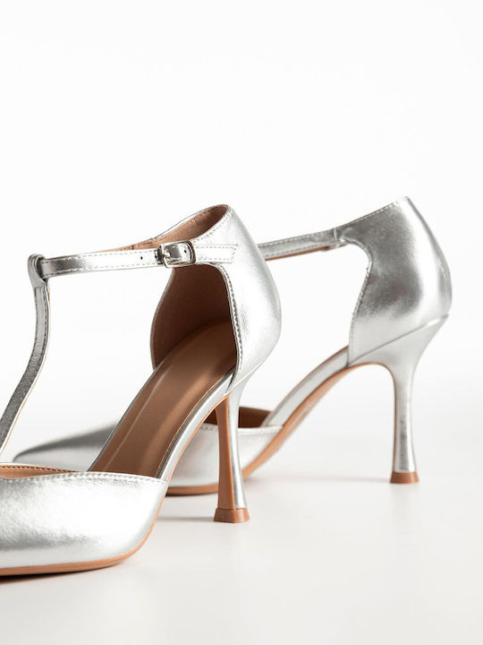 Pumps mit Stiletto-Absatz & Riemchen Silber