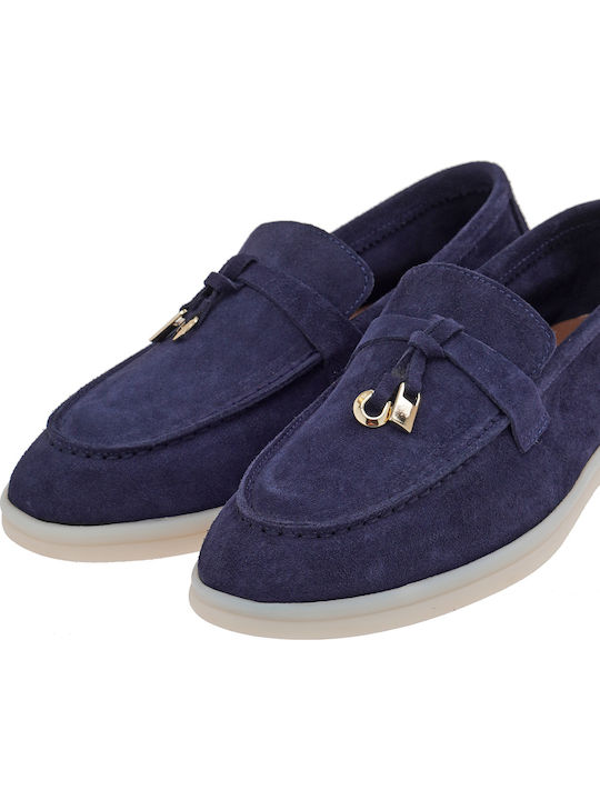 Leather Women's Loafers in Blue Color