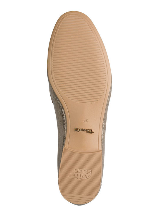 Leather Women's Moccasins in Gold Color