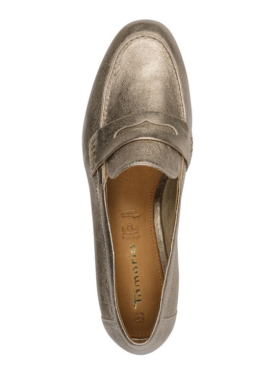 Leather Women's Moccasins in Gold Color