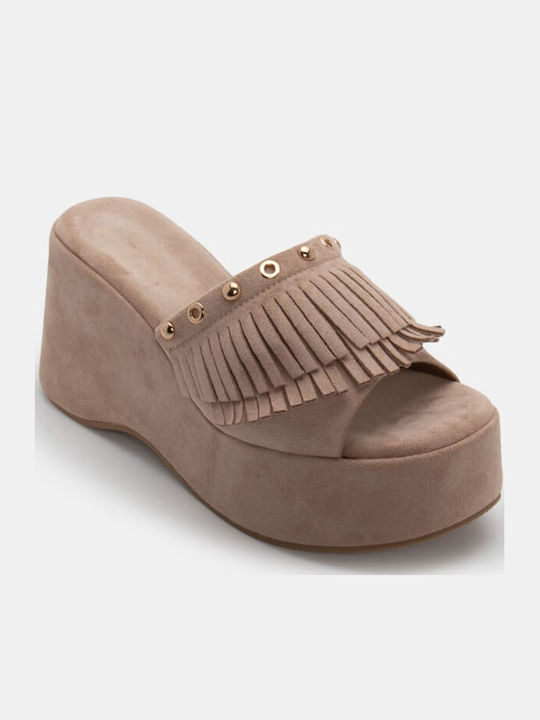 Women's Synthetic Leather Platform Shoes Beige