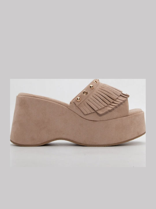 Women's Synthetic Leather Platform Shoes Beige
