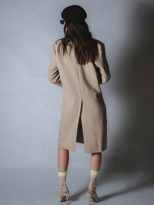 Damen Beige Kurzmantel mit Knöpfen