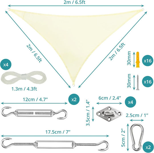Belle Vous Triangle Shade Sail Ecru 2m 170gr/m²