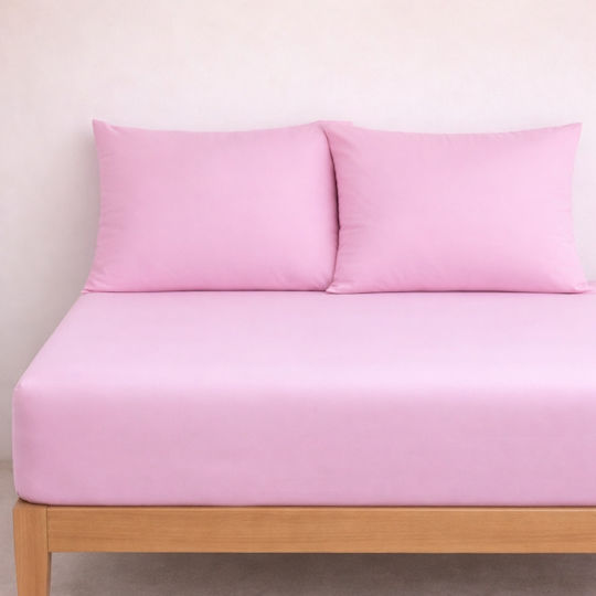 My Home Luxury Bettwäsche-Set mit 2 Kissenbezügen Super-Doppel mit Gummiband 160x200+25cm. Monochrome Pink 3Stück