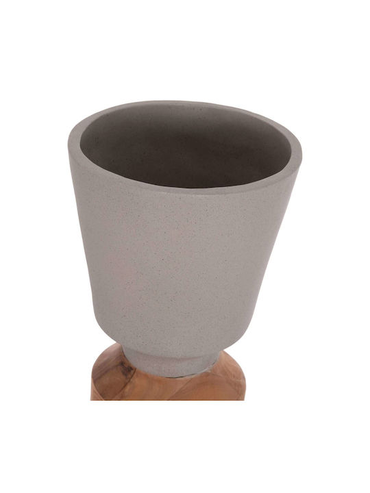 Decorative Floor Vase Fb94661.03 Fiber Cement Gray--Teak Wood Φ60x115cm