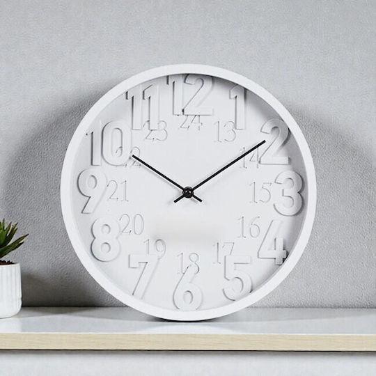 Wall Clock Plastic White 30.5x4.5cm