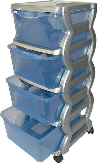 Sertar de depozitare Insieme din plastic cu 4 sertare Silver - Blue L36xW40xH80buc