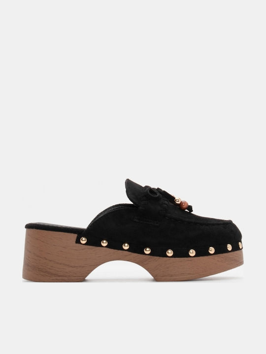 Suede Mules με Χαμηλό Τακούνι σε Μαύρο Χρώμα