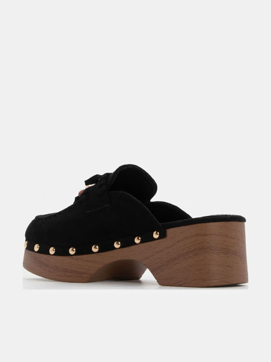 Suede Mules με Χαμηλό Τακούνι σε Μαύρο Χρώμα