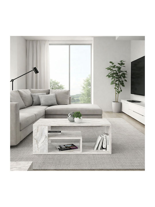 Rectangular Central Coffee Table Abdera White Marble Effect W110xD60xH42cm