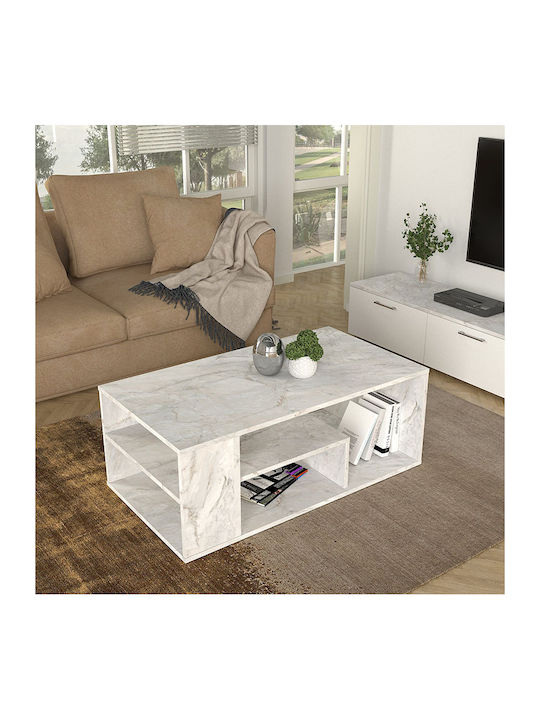 Rectangular Central Coffee Table Abdera White Marble Effect W110xD60xH42cm