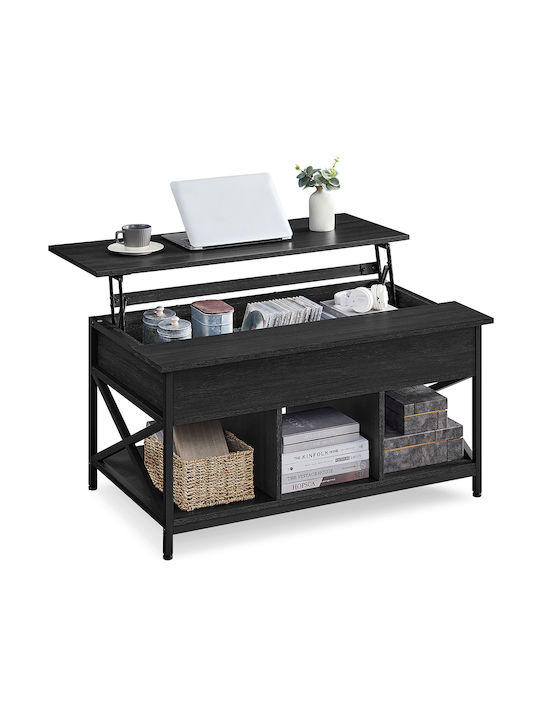 Rectangular Central Wooden Coffee Table with Lifting Mechanism Black 100x60x48cm