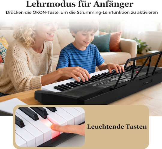 Costway Tastatur MU10137DE-DK mit 61 Tasten mit Kopfhörer Schwarz