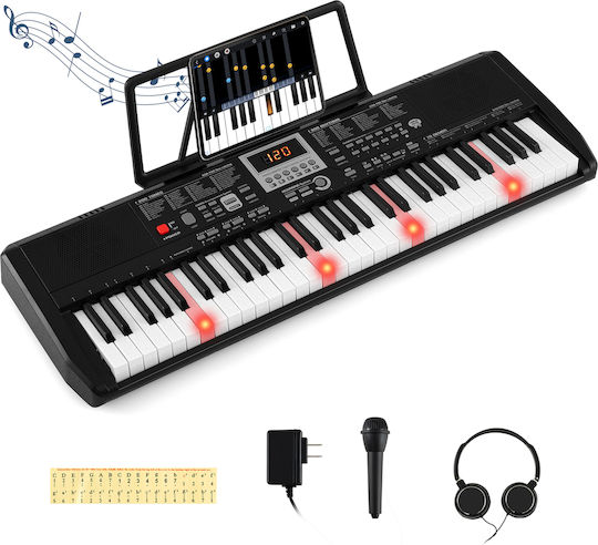 Costway Tastatur MU10137DE-DK mit 61 Tasten mit Kopfhörer Schwarz