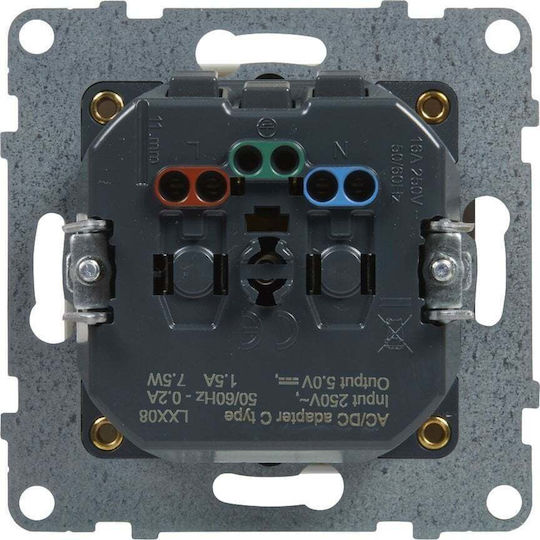 Legrand Suno Flat Socket 2p+e 16 A Μονή Χωνευτή Πρίζα Ρεύματος Αυτόματων Ακροδεκτών με 1 Θύρα USB Λευκή