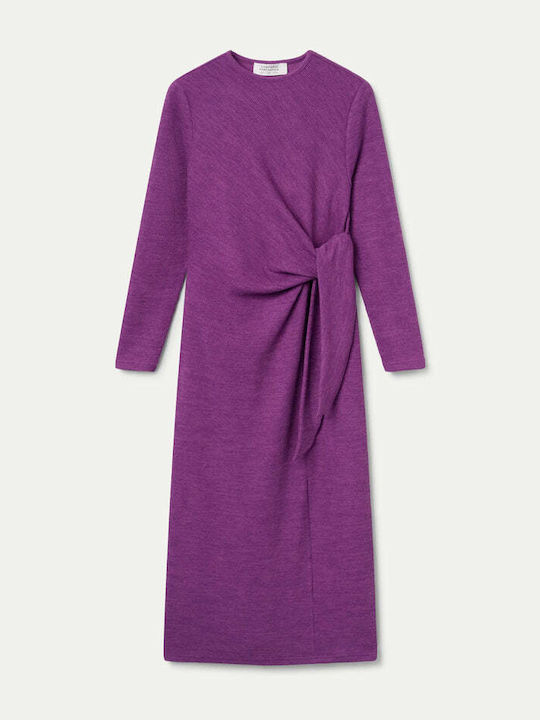 Midi Dress Long Sleeve Knitted Magenta