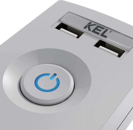 Plastrol Πολύπριζο Aσφαλείας 5 Θέσεων με 2 USB-A και Καλώδιο 5m Γκρι
