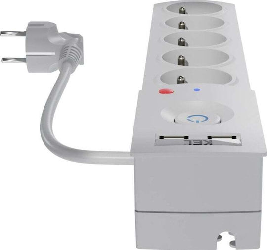 Plastrol Πολύπριζο Aσφαλείας 5 Θέσεων με 2 USB-A και Καλώδιο 5m Γκρι