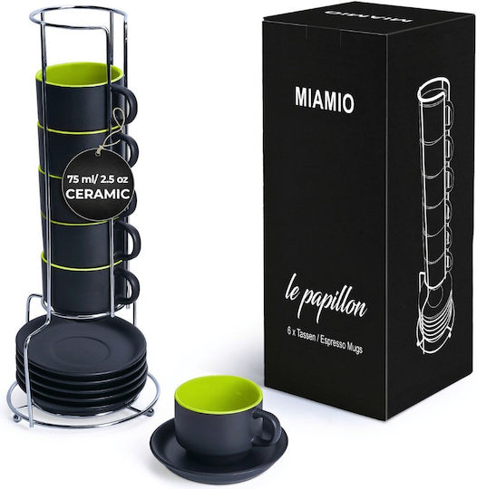 Miamio Le Papillon Set Căni Espresso De ceramică Verzi 75ml 6buc