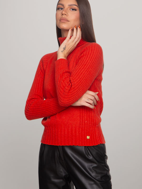 Damen Bluse Rollkragenpullover Coral