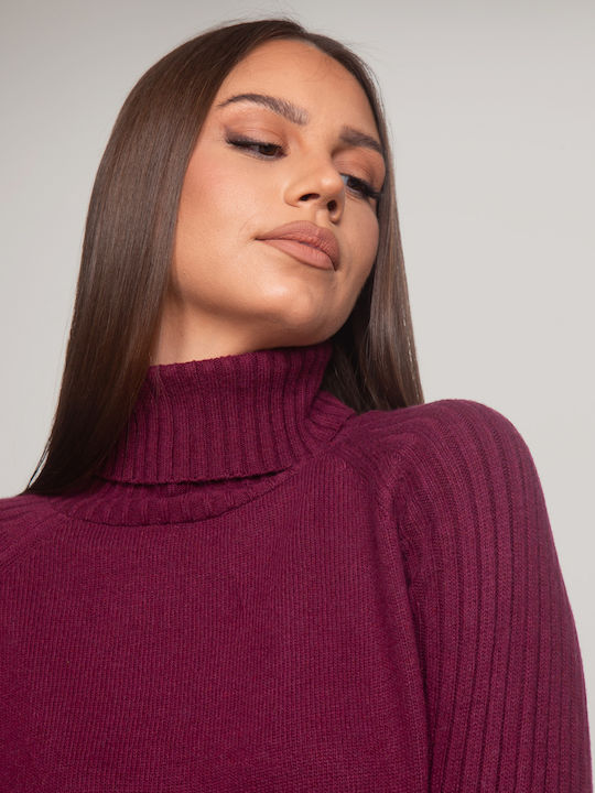 Damen Bluse Rollkragenpullover Burgundy