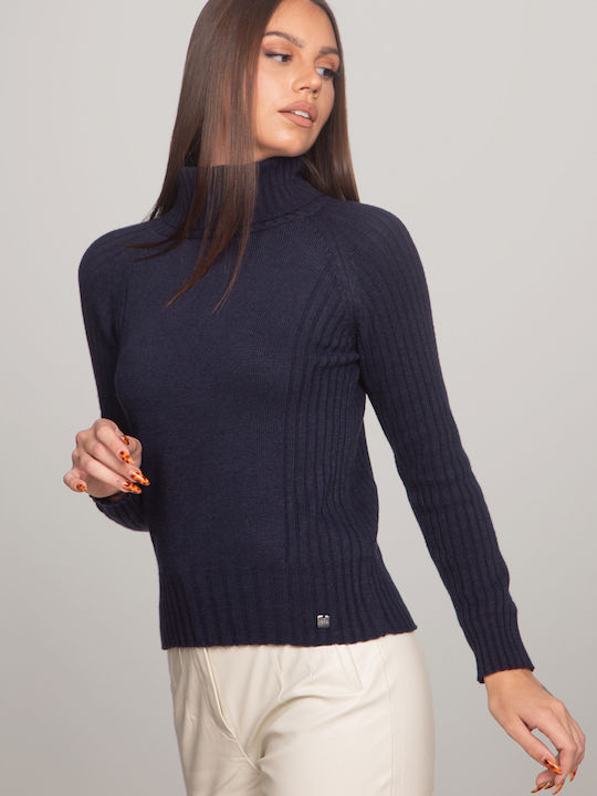 Women's Blouse Turtleneck Blue