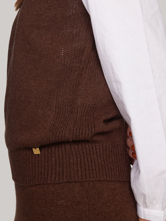 Winter Women's Tunic Sleeveless with V-Neck Brown