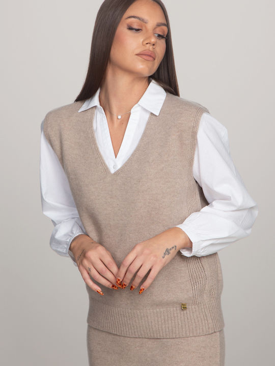 Winter Women's Tunic Sleeveless with V-Neck Beige