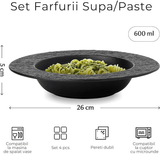 Miamio Oasis Teller Suppe Keramik Schwarz 26cm 4Stück