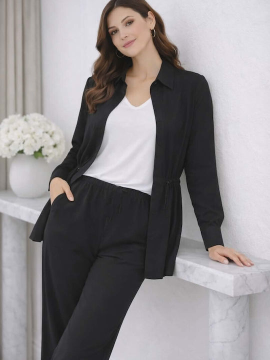 Women's Black Set with Pants with Elastic in Loose Fit