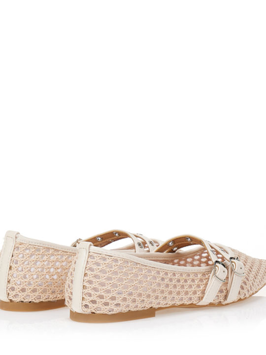 Damen Ballerinas mit Riemchen Beige