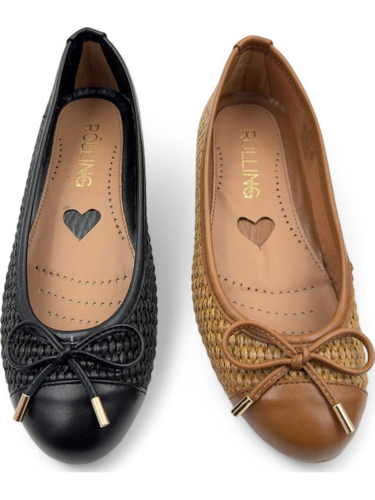 Leder Damen Ballerinas Schwarze
