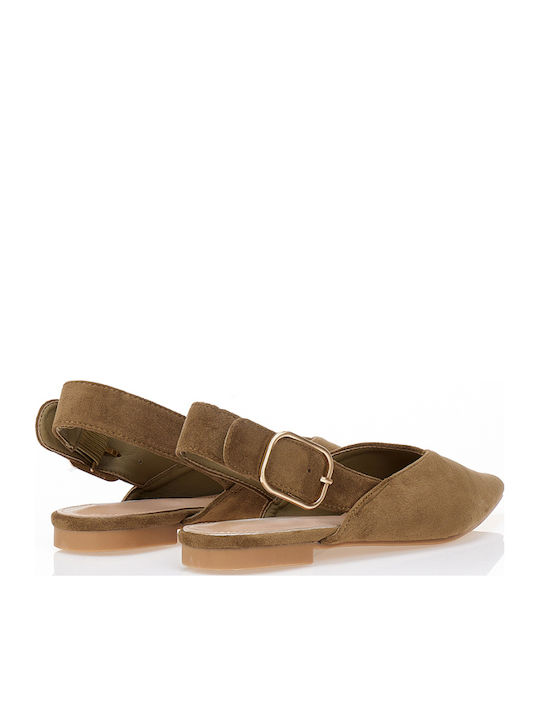 Suede Γυναικείες Μπαλαρίνες Slingback με Λουράκι Πράσινες
