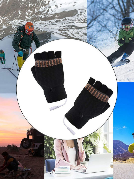 Unisex Knitted Touch Fingerless Gloves Gray Heated