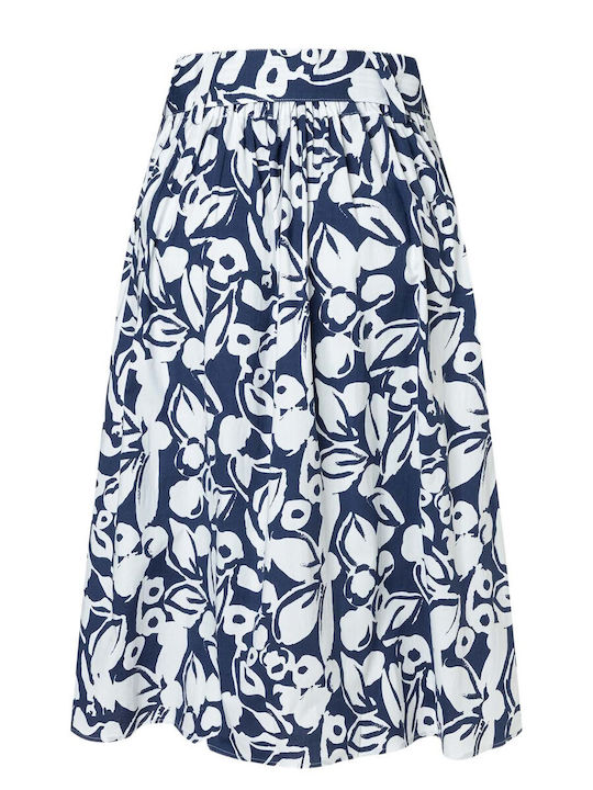 Ψηλόμεση Midi Φούστα Floral Μπλε