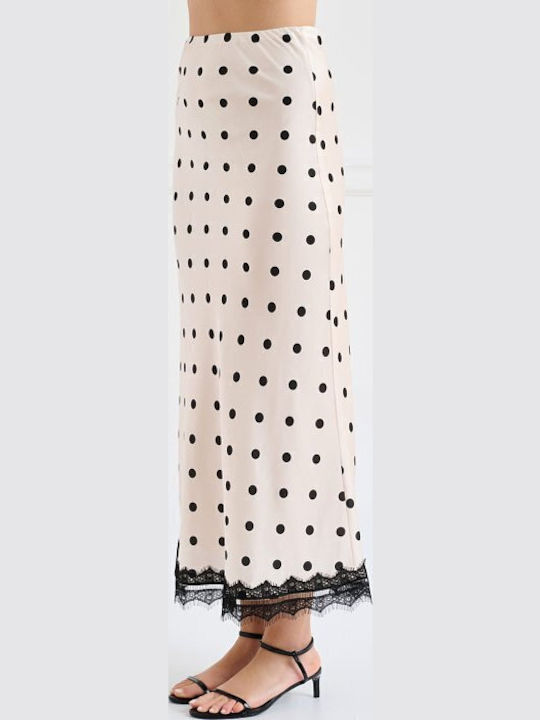 High-waisted Midi Skirt Polka Dot Ecru