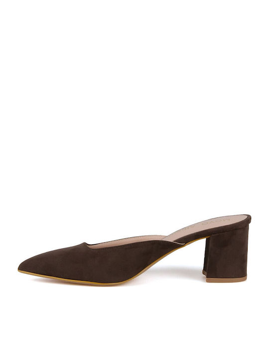 Suede Mules with Heel in Brown Color
